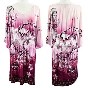 White House Black Market Fiji Sunrise Pink Kimono Sleeve Dress Exotic